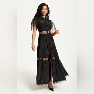 Ina Black Lace-Trim Button-Front Maxi Dress